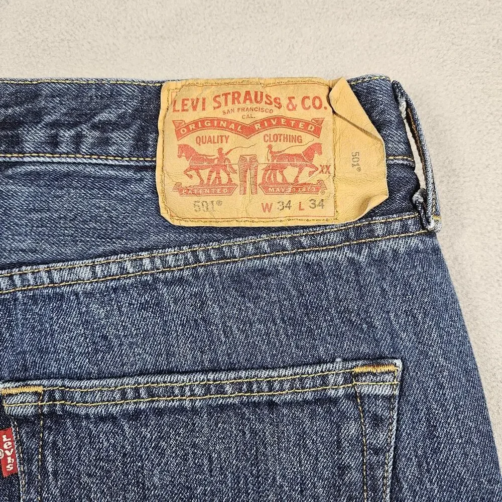 Levi's 501 Jeans Mens 34x33 Original Fit Button Fly Med Wash Distressing Faded